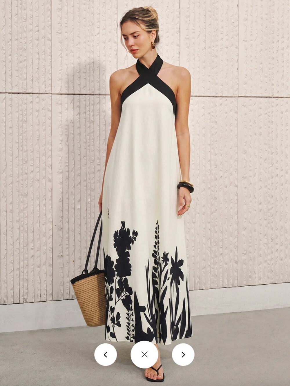 NWT Commense Halter Neck Floral Print Midi Dress Sz L